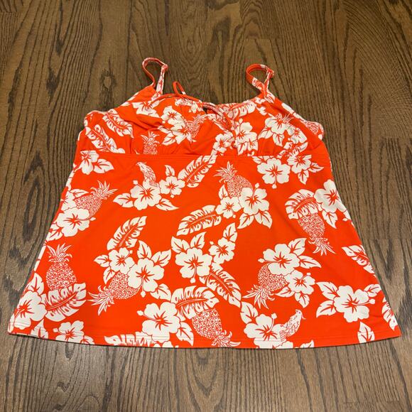 Lands End Womens Orange Floral Underwire Tankini Swim Suit Top Plus Size 18 - Picture 1 of 9